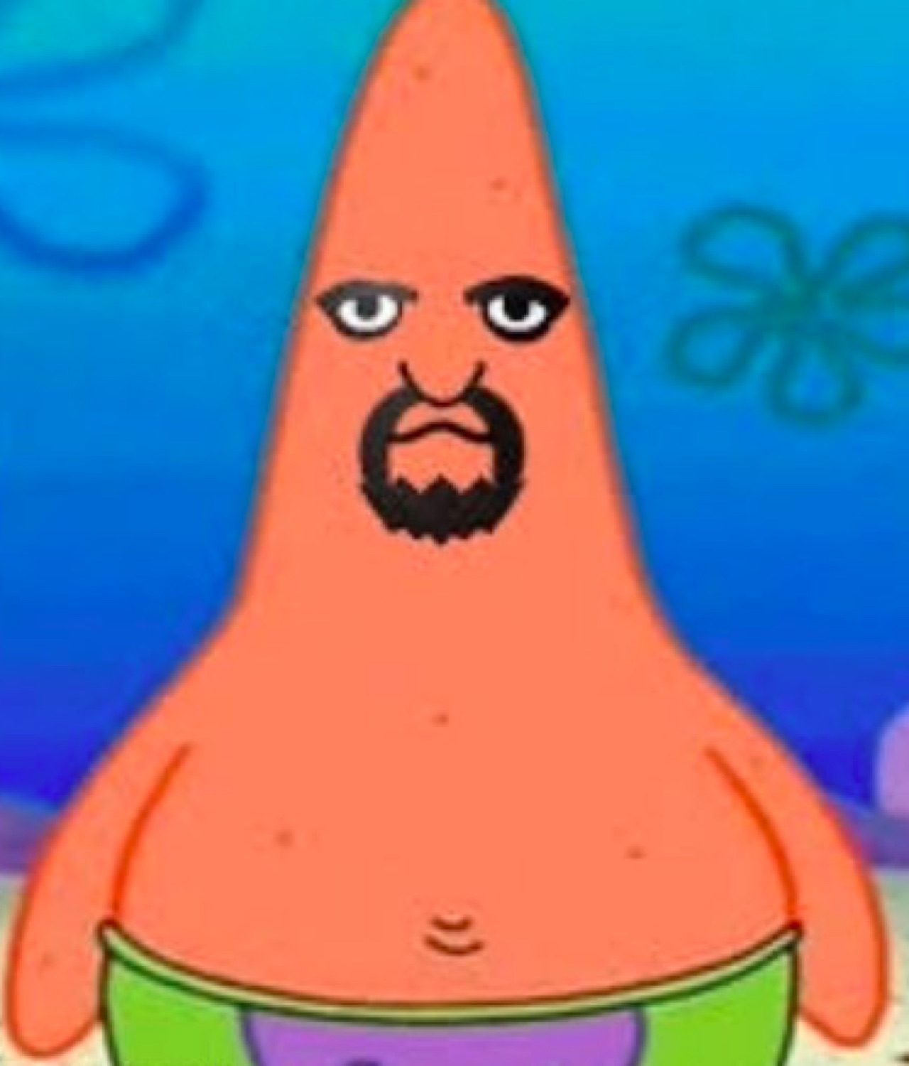 Savage Patrick with a thick beard and heavy-lidded eyes, thoroughly unimpressed