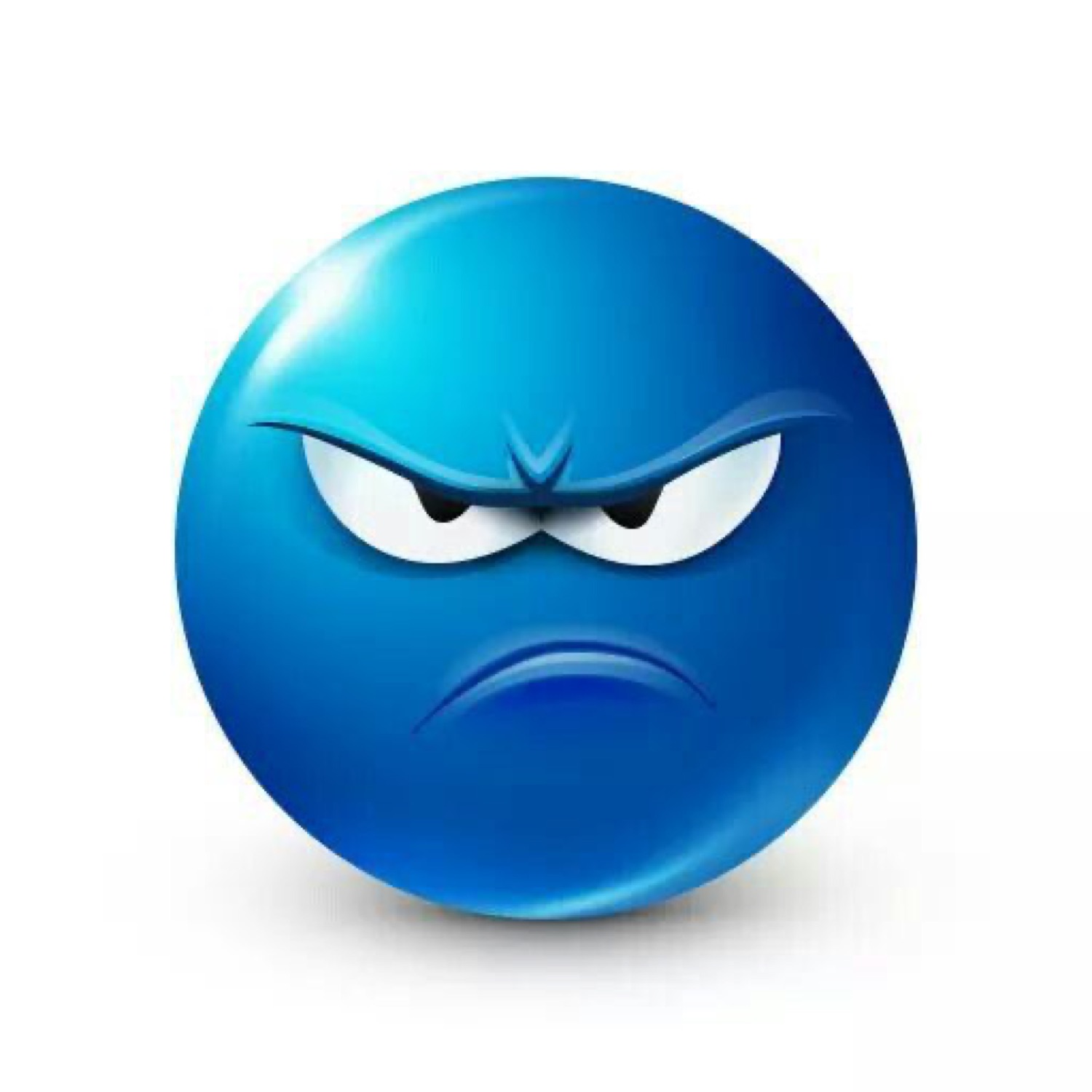 Blue angry emoji ball with furrowed brow and deep frown