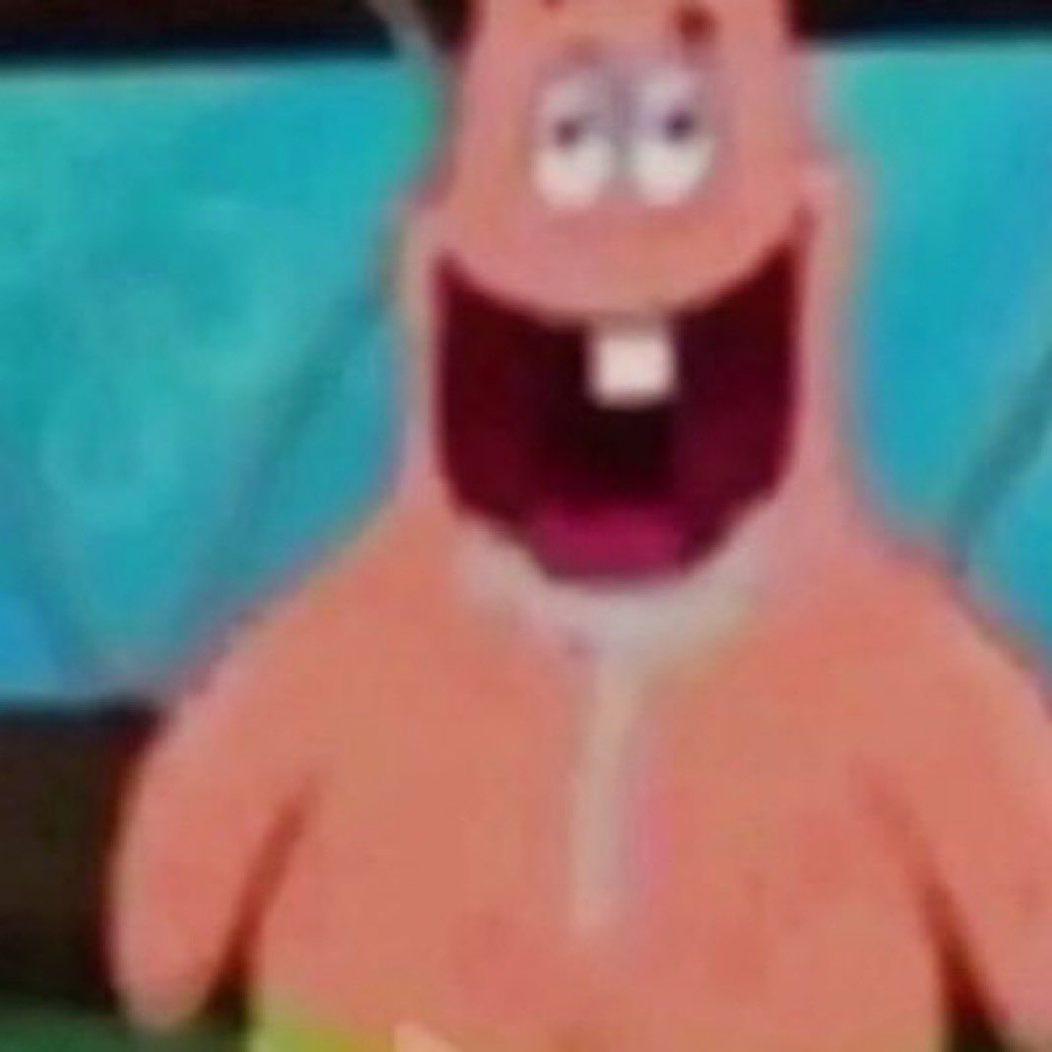 Patrick Star with his mouth wide open in pure blissful excitement
