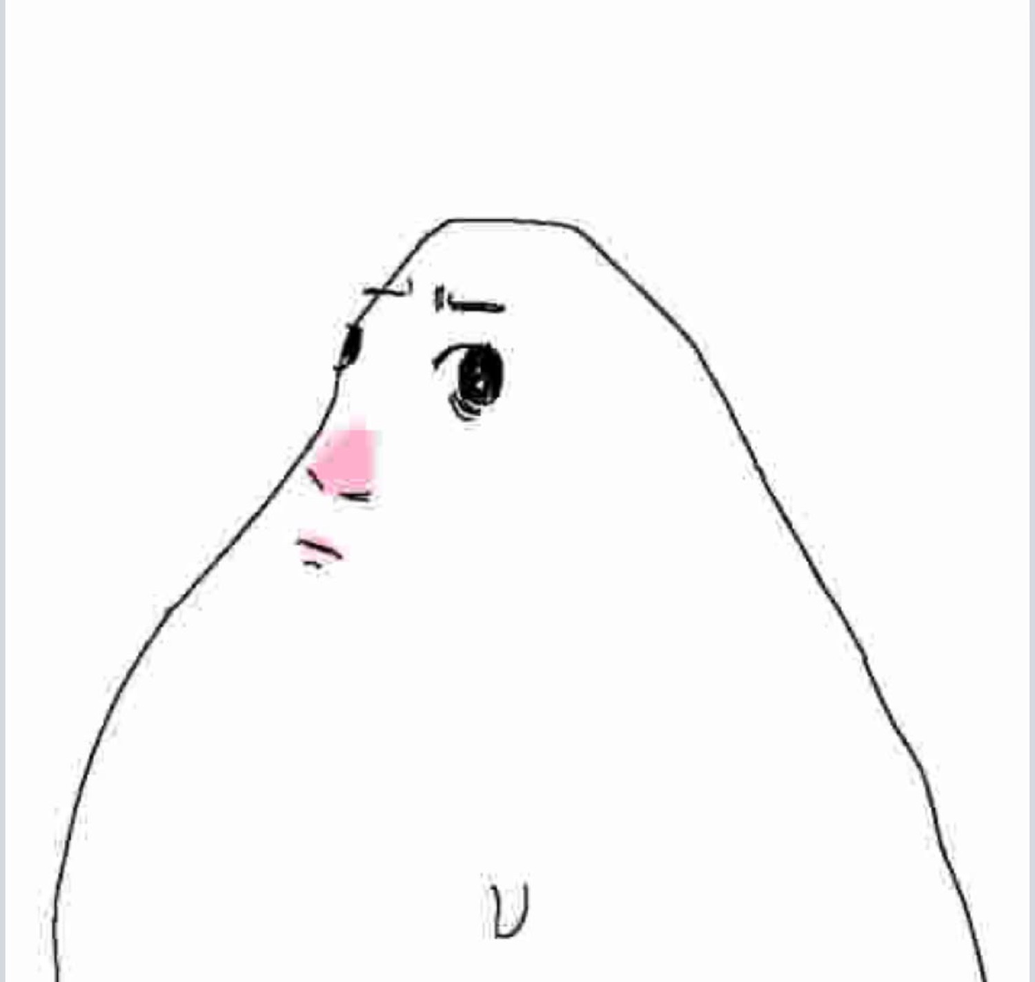 Blushing wojak glancing off to the side with a tiny worried mouth