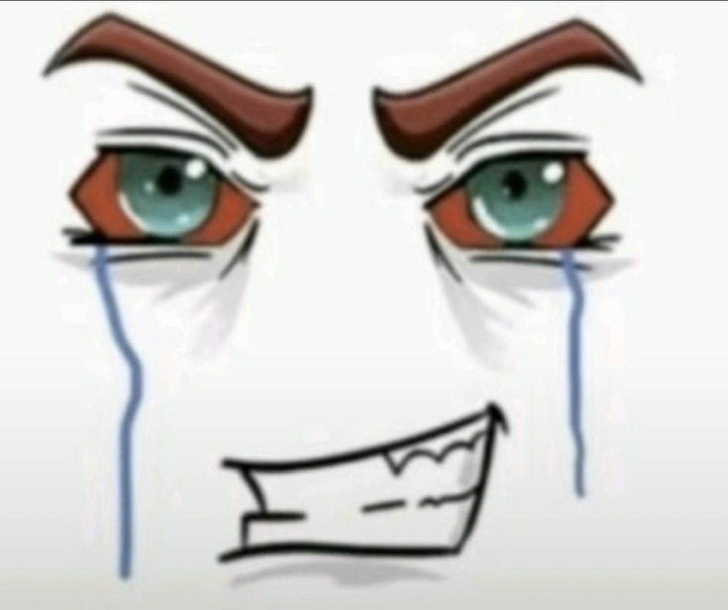 Cartoon face with angry brows, streaming tears, and a smug jagged grin