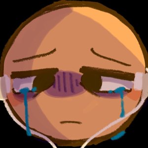 Drawn character with striped glasses and streaming blue tears looking utterly defeated