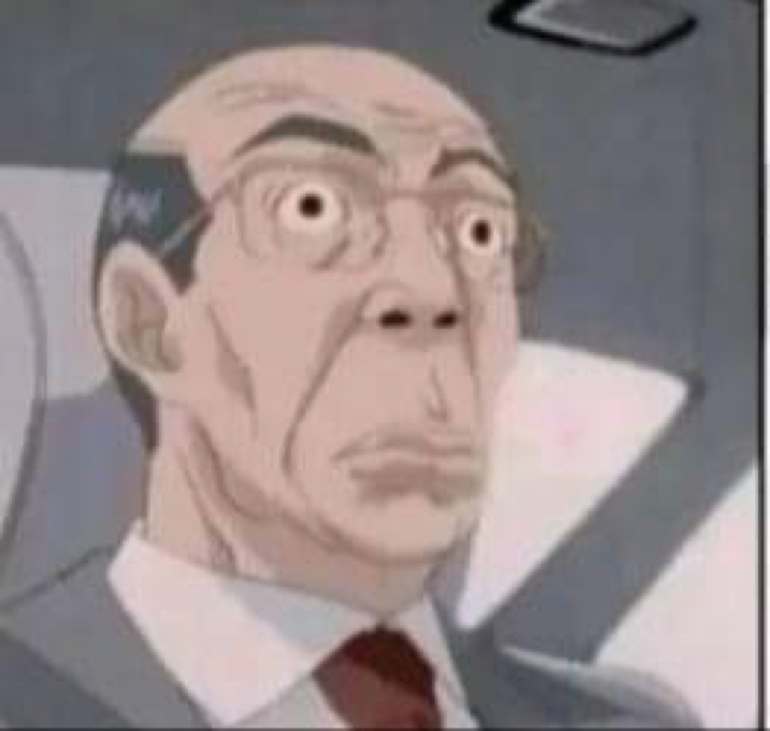 Balding anime old man with huge shocked eyes