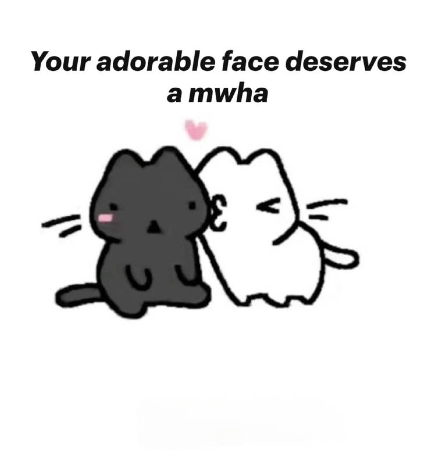 Two chibi cats smooching under 'Your adorable face deserves a mwha'