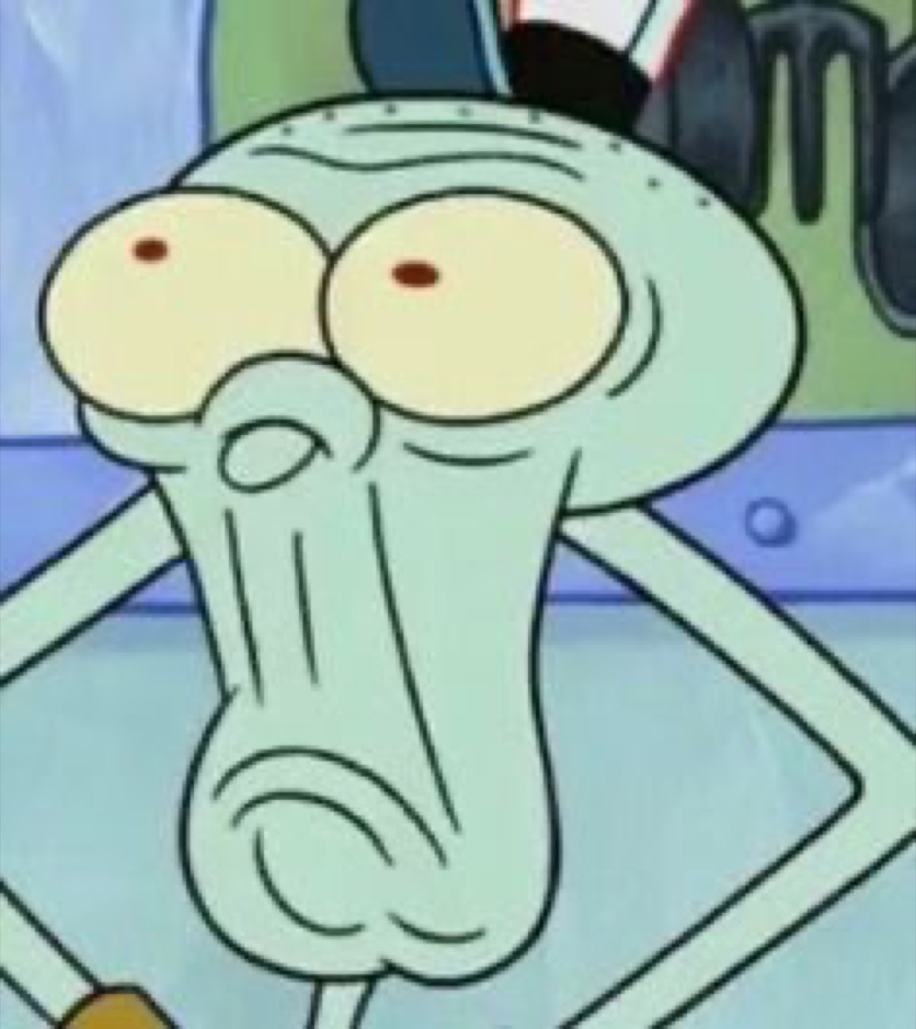 Squidward staring straight ahead with big flat eyes and zero enthusiasm