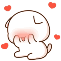 Cartoon cat hiding its blushing face surrounded by hearts