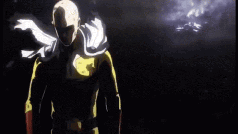 Saitama in his cape standing in the dark