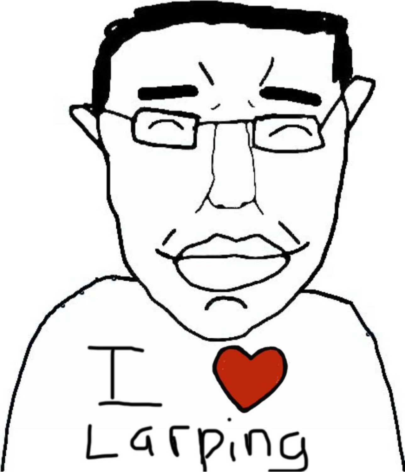 Crude doodle of a man in an 'I ❤ Larping' shirt