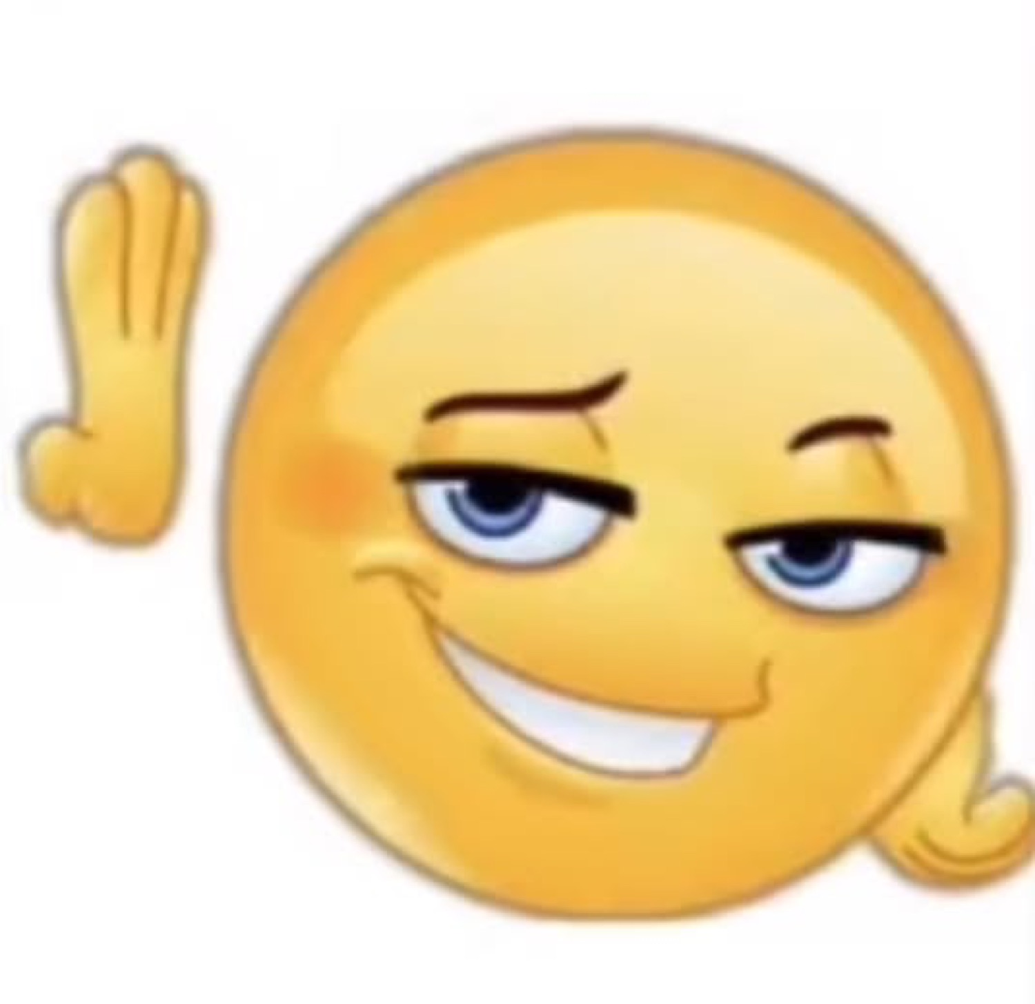 Smirking emoji giving a two-finger salute with a smug flirty grin