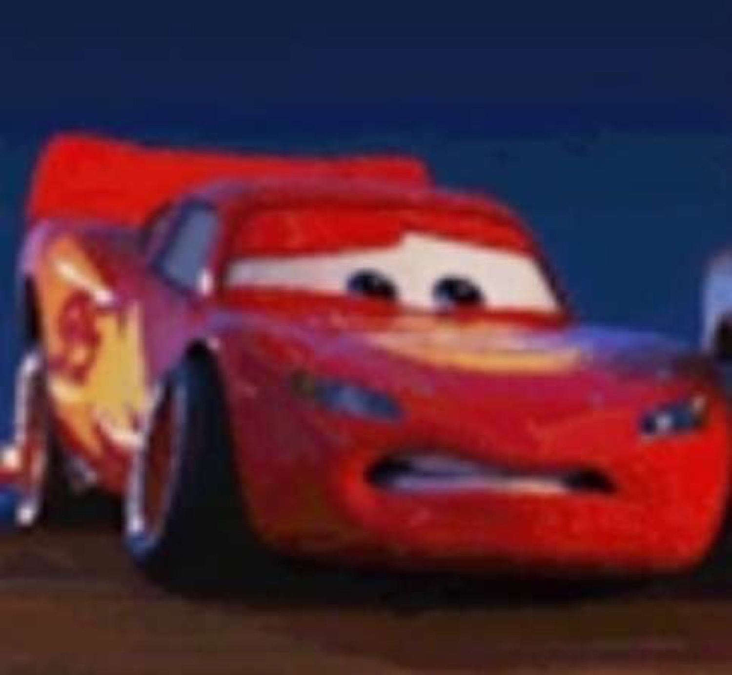 Lightning McQueen with a nervous grimace