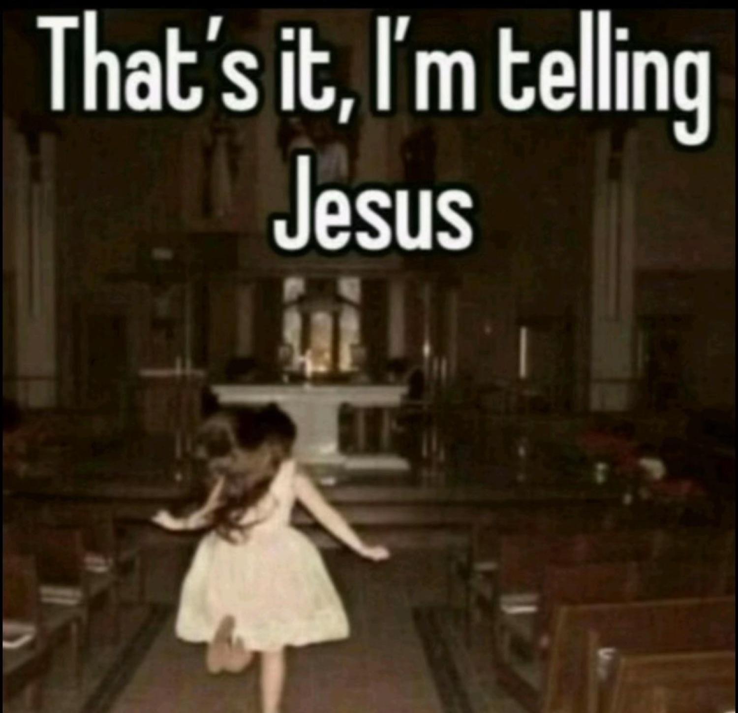 Little girl running down a church aisle: 'That's it, I'm telling Jesus'