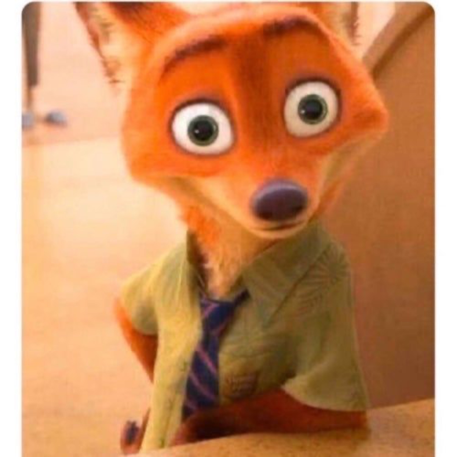 Nick Wilde the fox from Zootopia with huge shocked, wide-open eyes