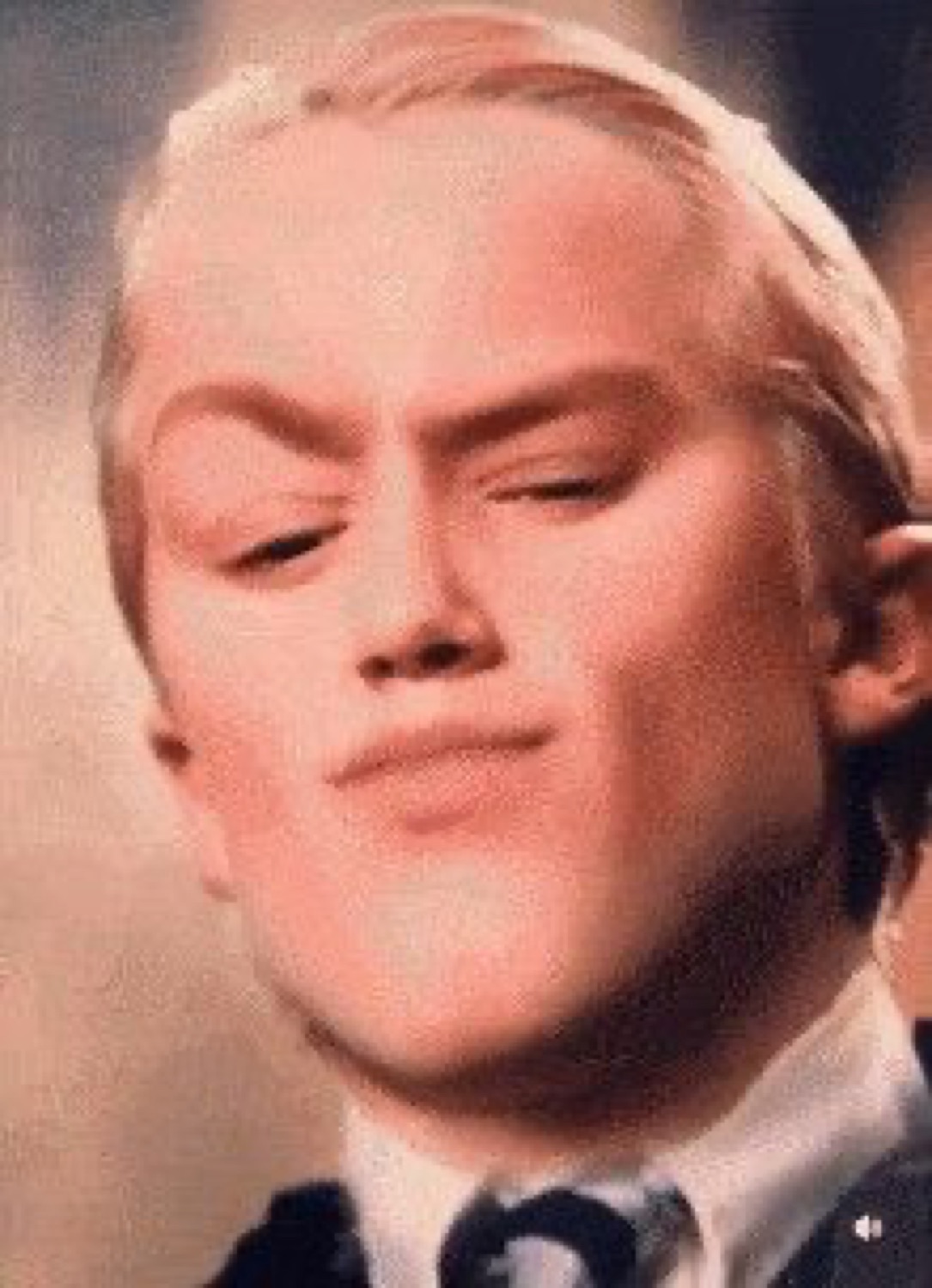 Draco Malfoy with a stretched, smug squinting face edit