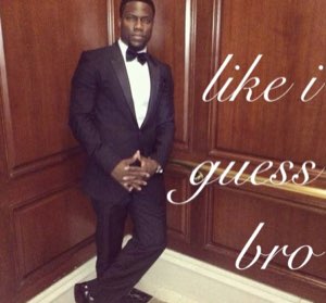 Man in a tuxedo standing casually with 'like i guess bro' written next to him