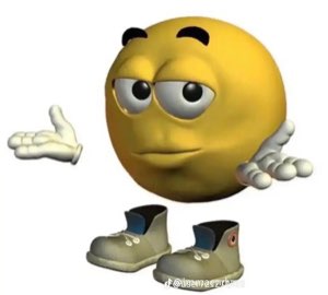 Classic yellow emoji man with big shoes lounging back with a half-lidded, unbothered look