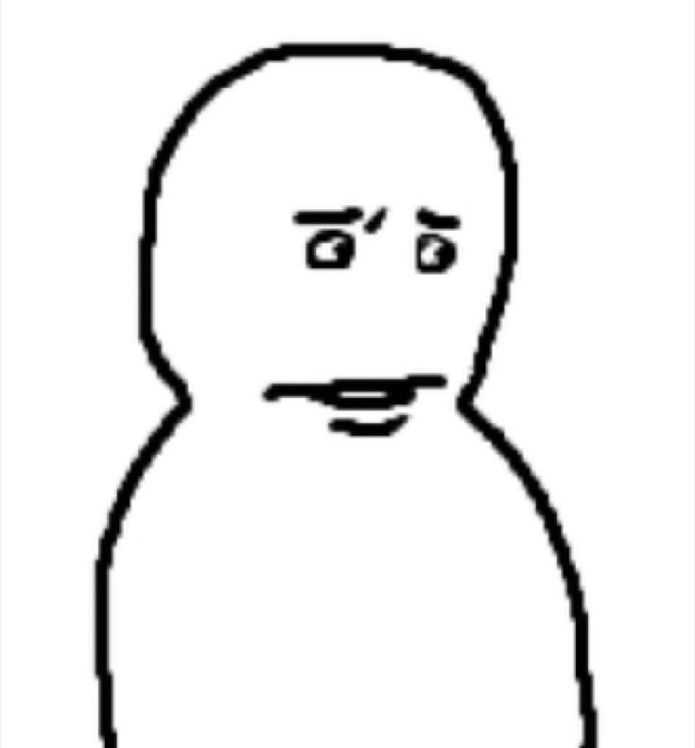 Crudely drawn blob figure making a stiff, uneasy half-smile