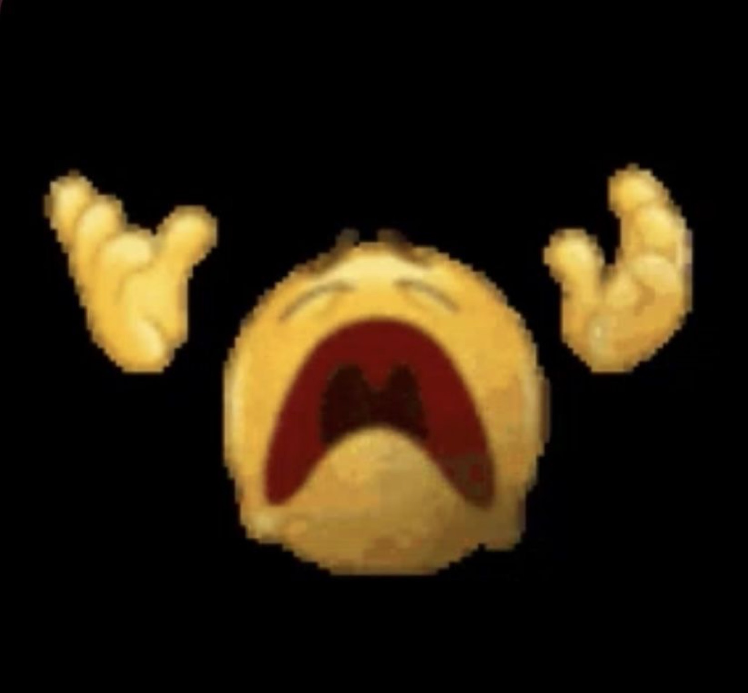 Pixelated smiley screaming with its hands up
