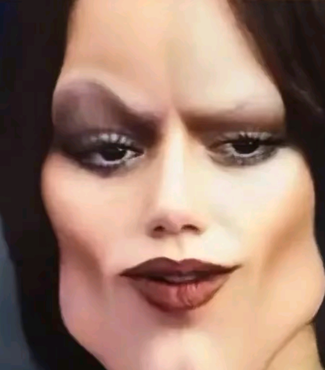 Woman's face warped into a smug sigma expression