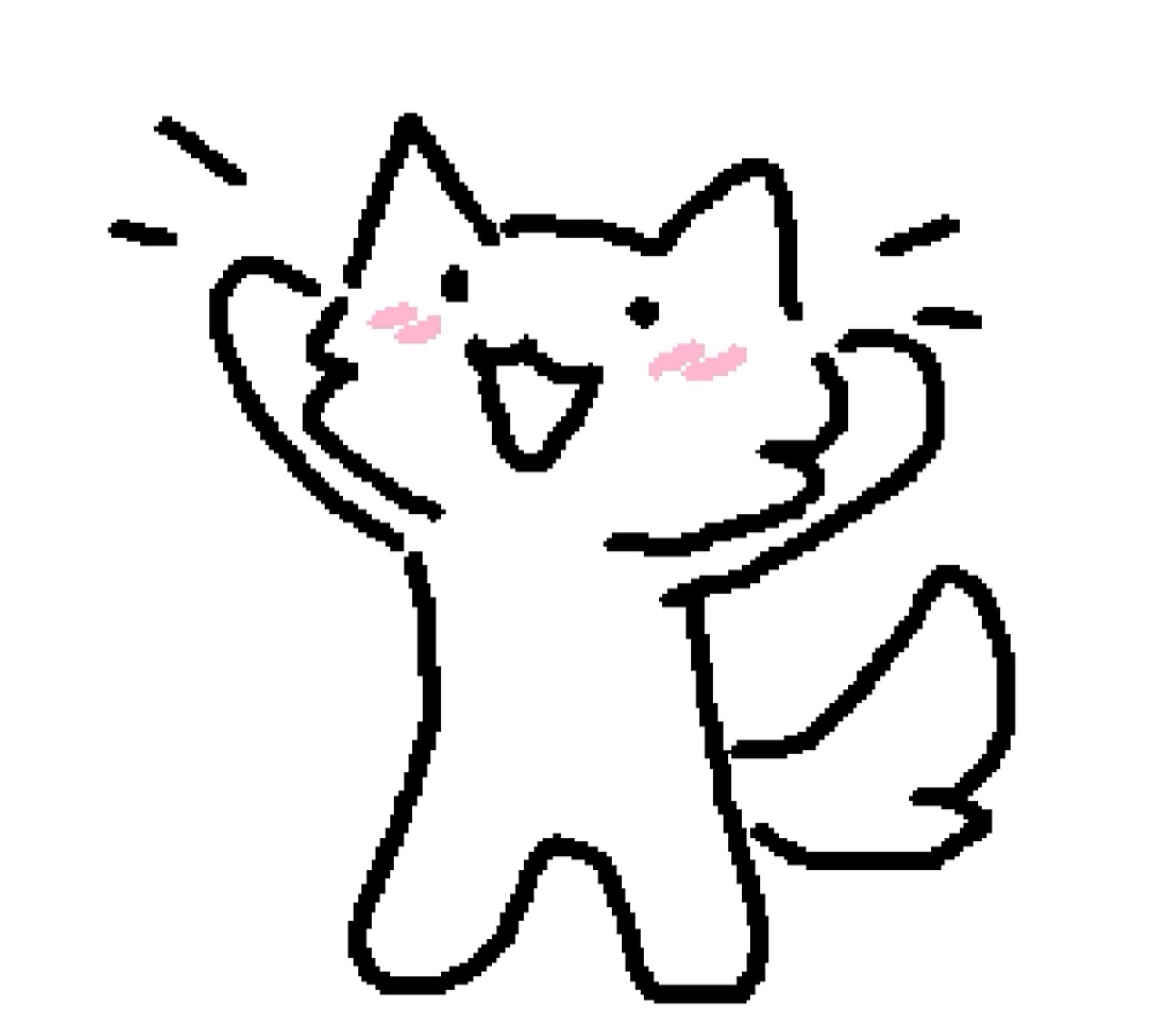 Simple line-drawn cat throwing both paws up in pure celebration