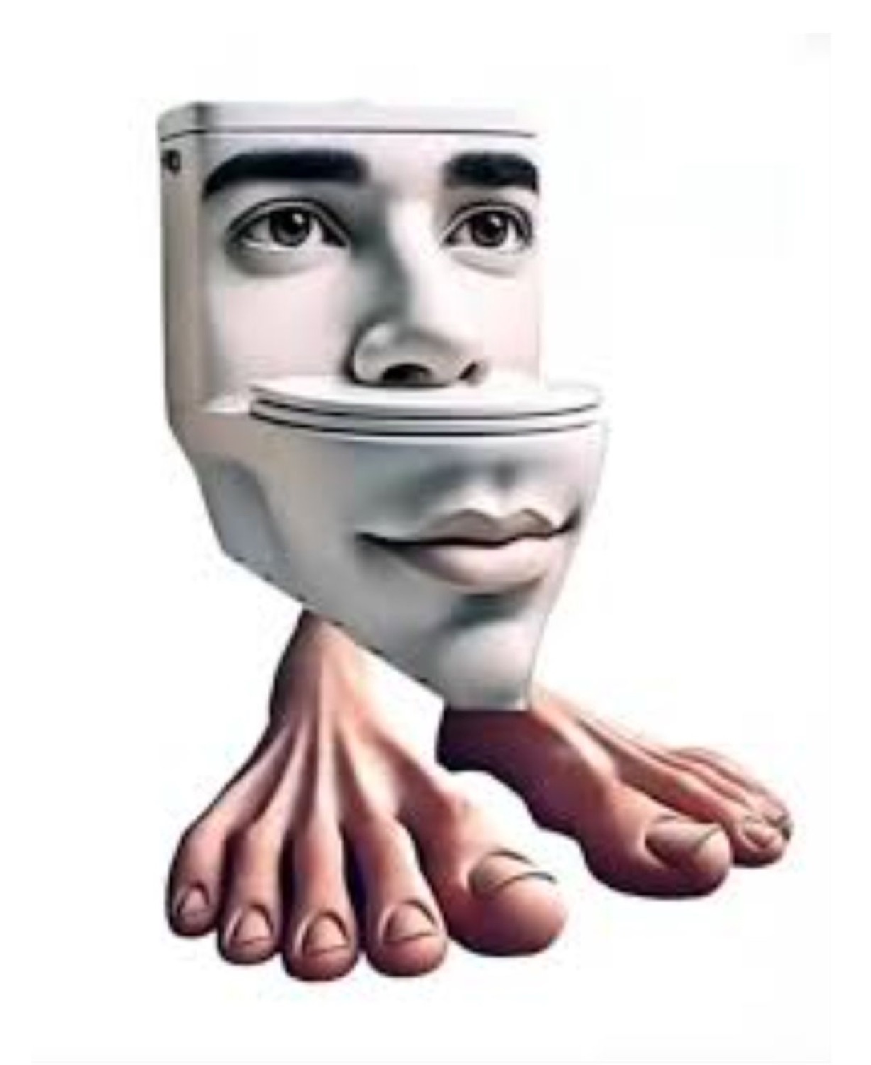 Toilet with a human face and two big hairy feet