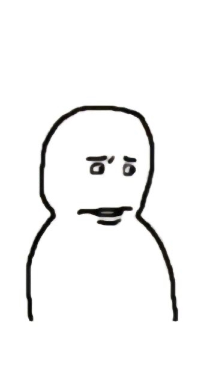 Crudely drawn stick figure staring blankly ahead with a flat unimpressed look