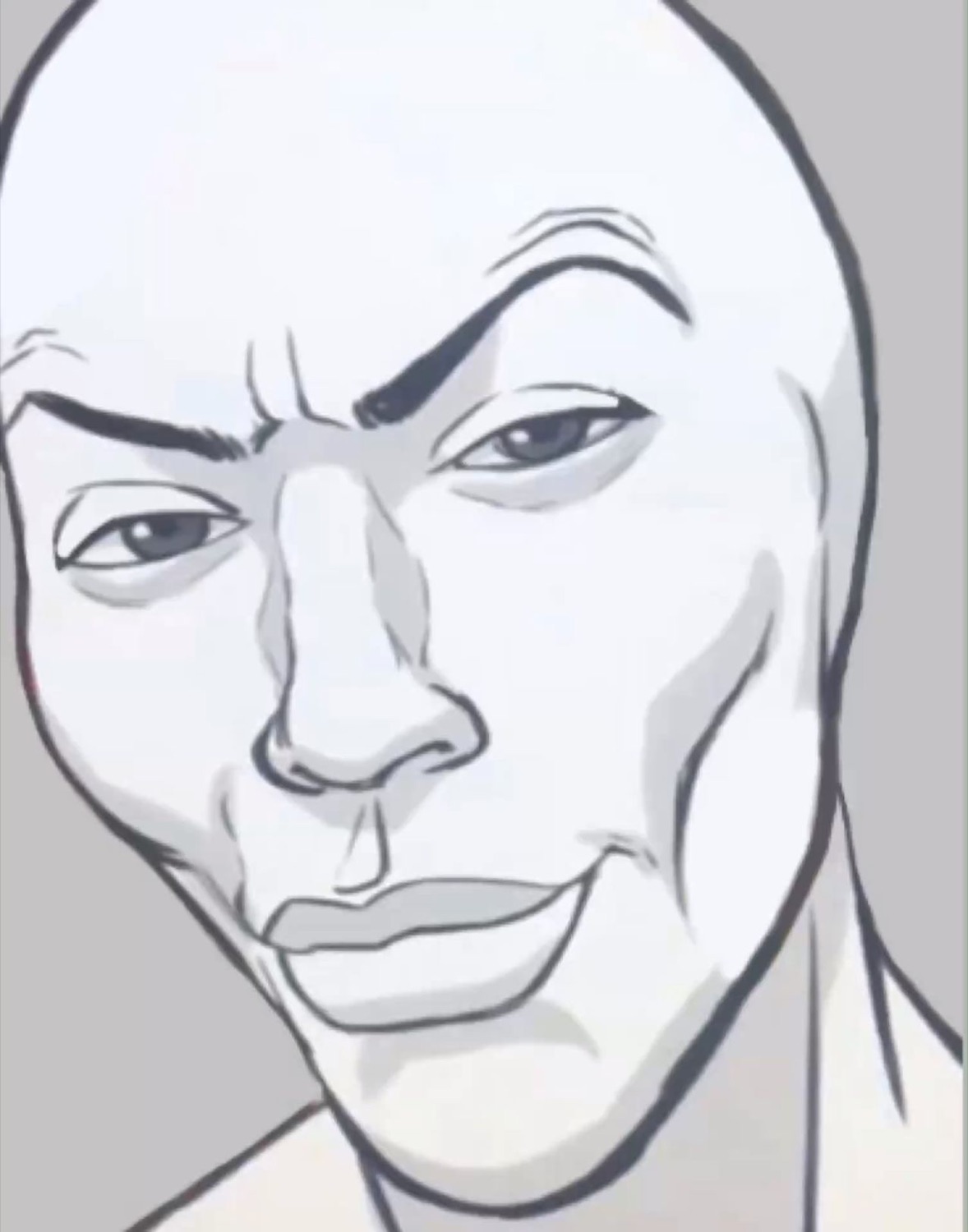 Line-drawn bald man with a smug, condescending half-smirk