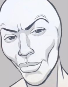 Line-drawn bald man with a smug, condescending half-smirk