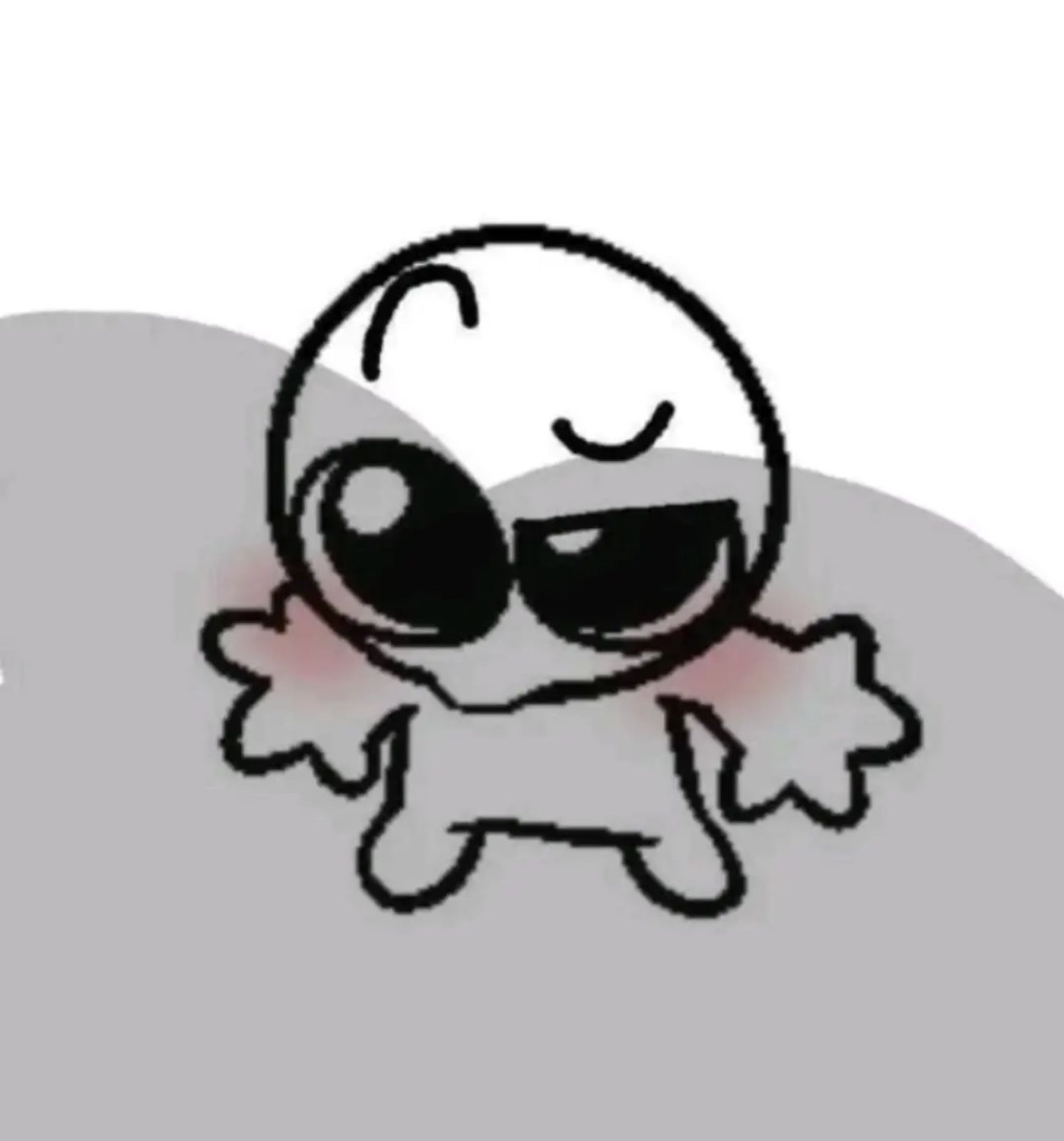 Cute cartoon doodle character with half-lidded eyes and a coy smirk striking a pose