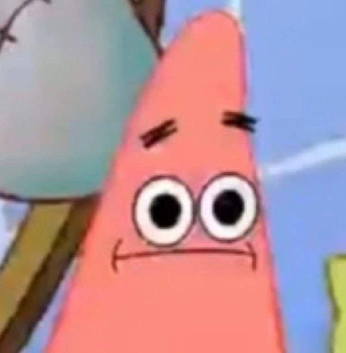 Patrick Star with a small worried frown and wide unimpressed eyes