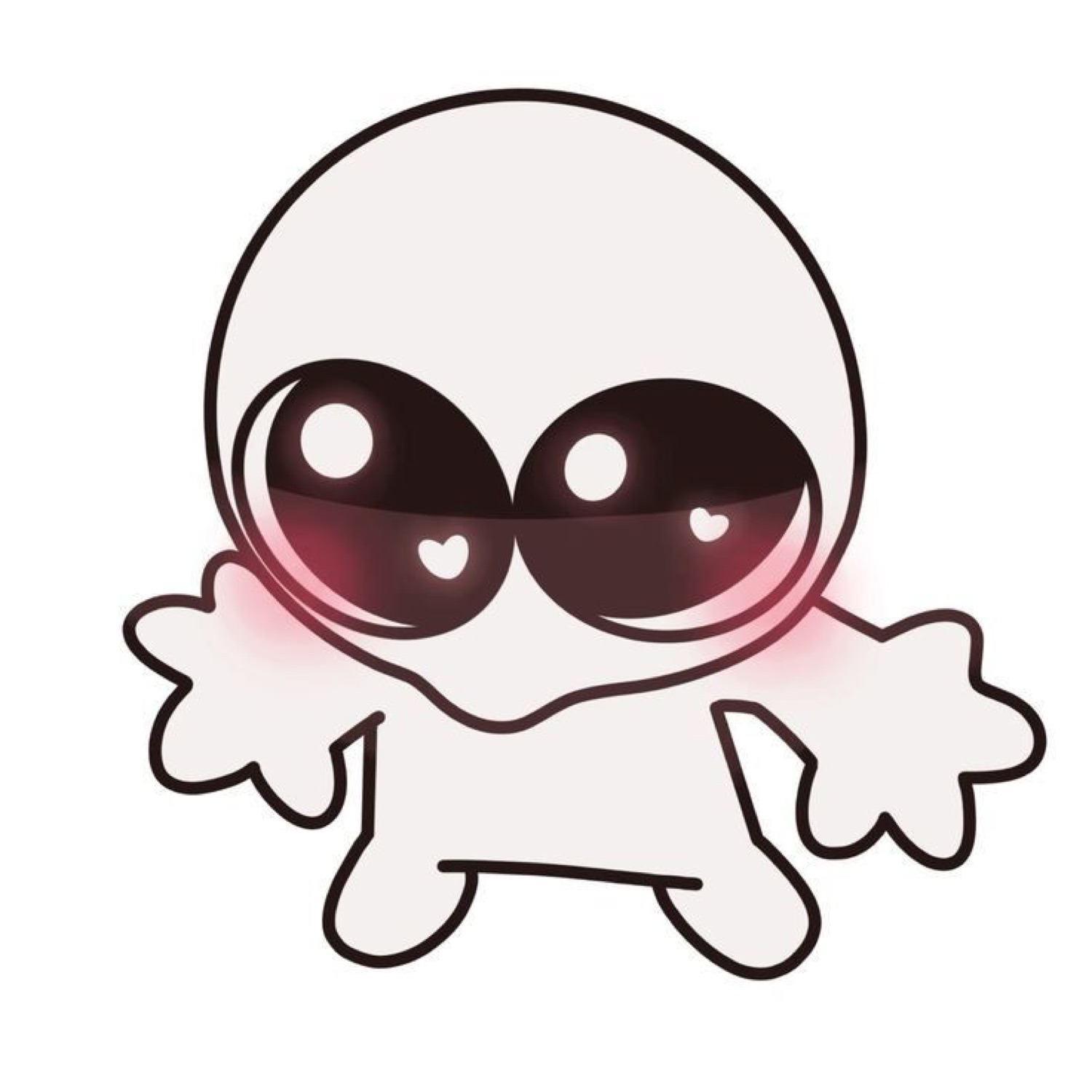 Cute chibi skull creature with big blushing eyes and arms outstretched for a hug