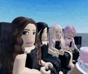 Row of Roblox girls side-eyeing off-camera, only the last one looking nervous