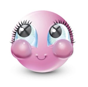 Pink 3D emoji face with big eyes and blushing rosy cheeks