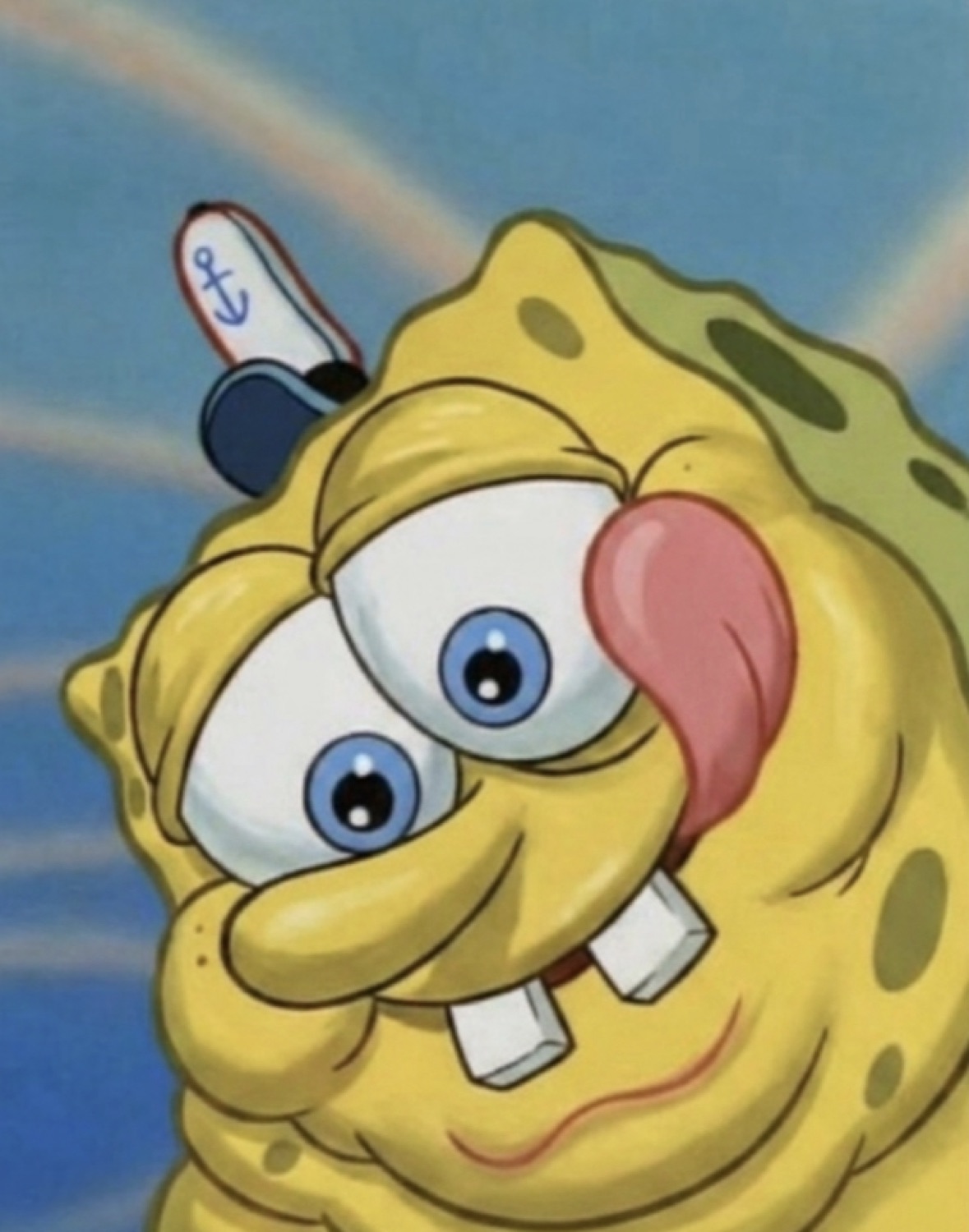SpongeBob gazing up with his tongue lolling out in a total daze