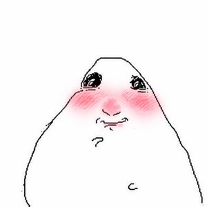 Blob drawing with bright red blushing cheeks and a shy little smile