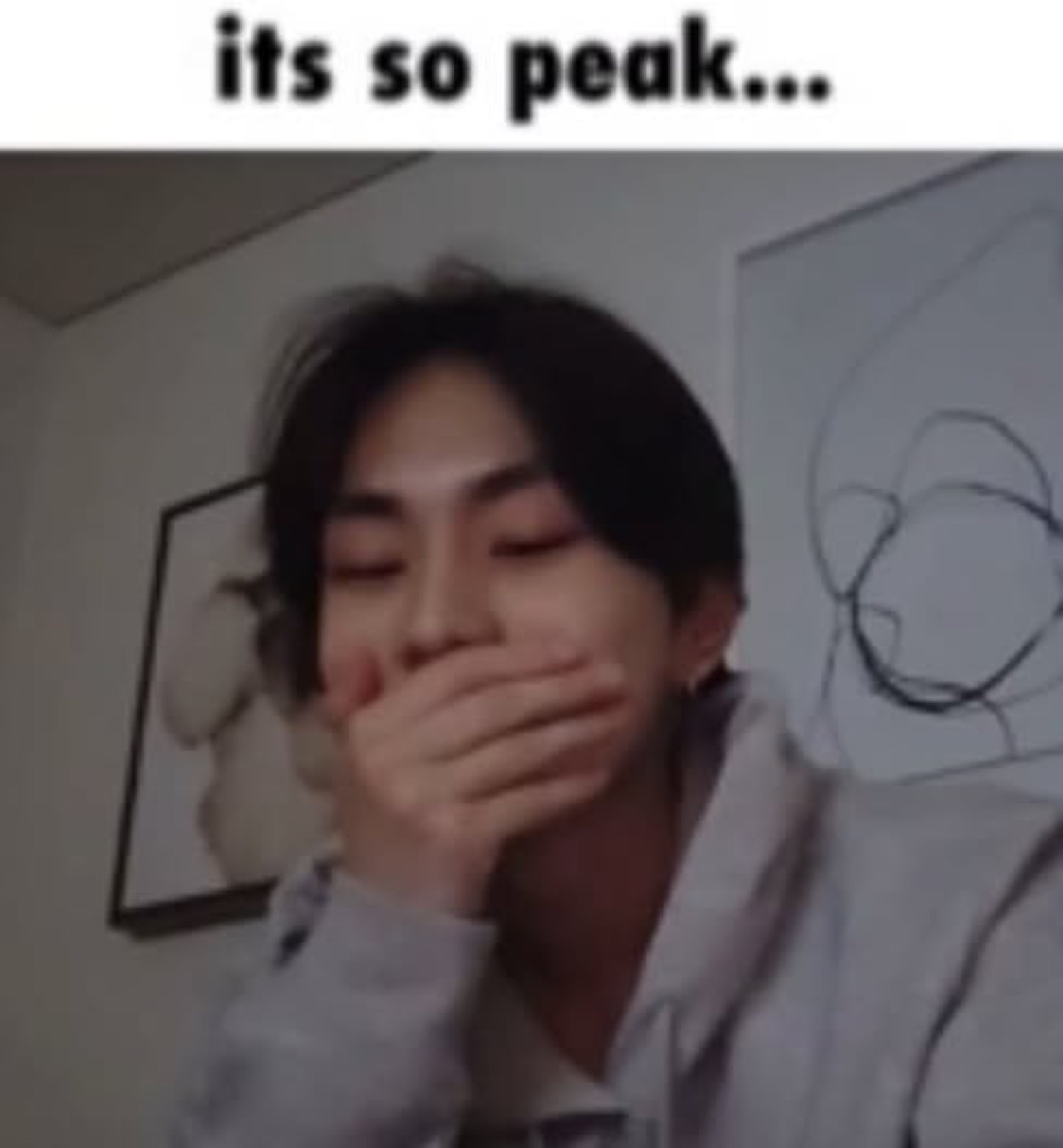 K-pop guy covering his mouth laughing, captioned 'its so peak...'