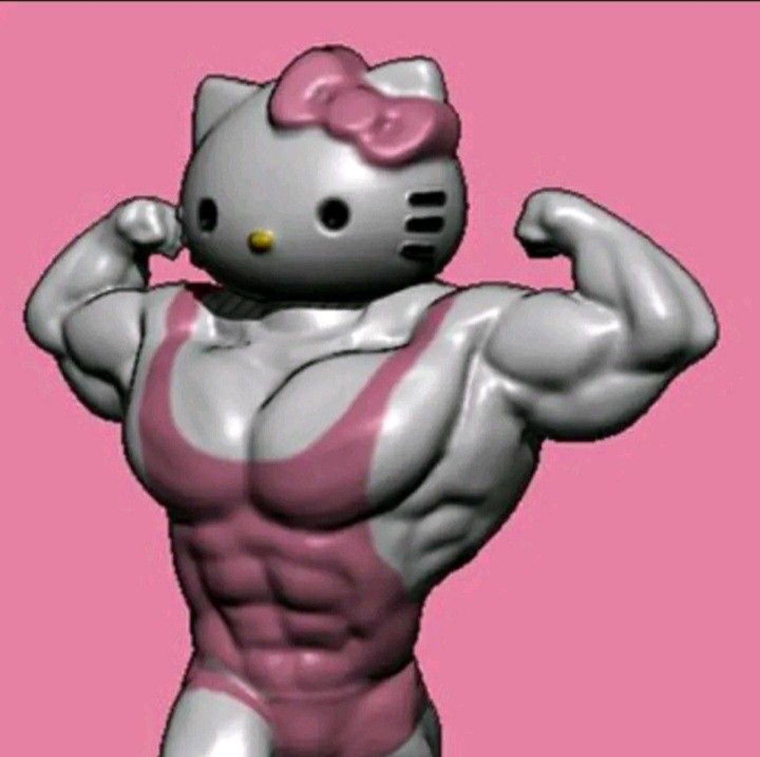 3D buff Hello Kitty double-bicep posing
