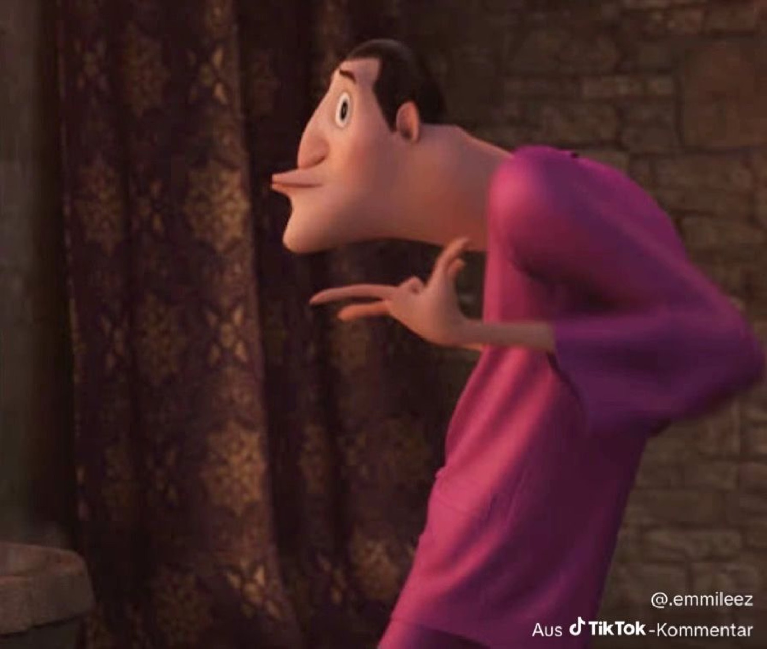 Count Dracula from Hotel Transylvania rubbing his hands together with a gleeful smirk
