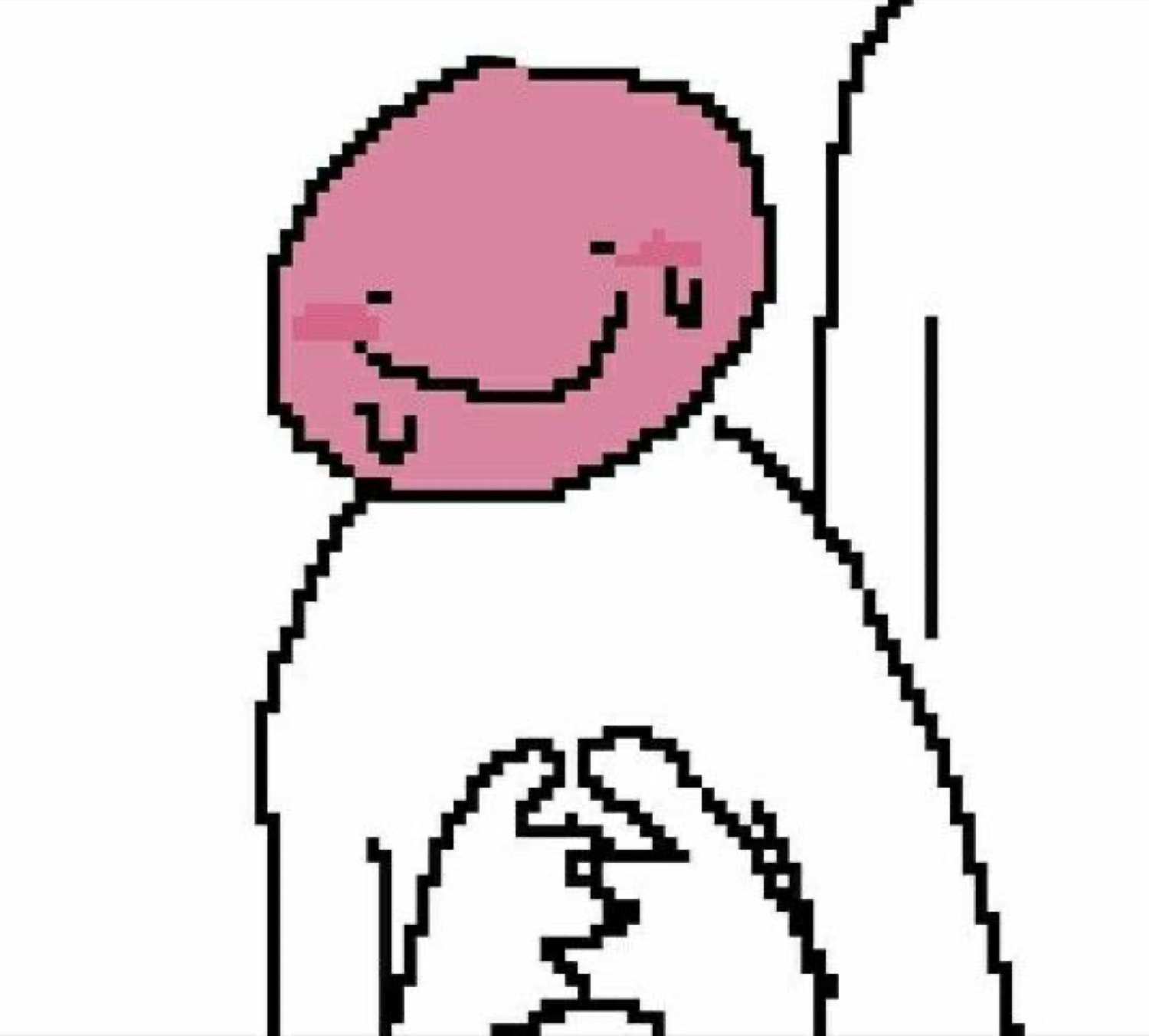 Crude stick-figure drawing with a blushing pink face fidgeting shyly