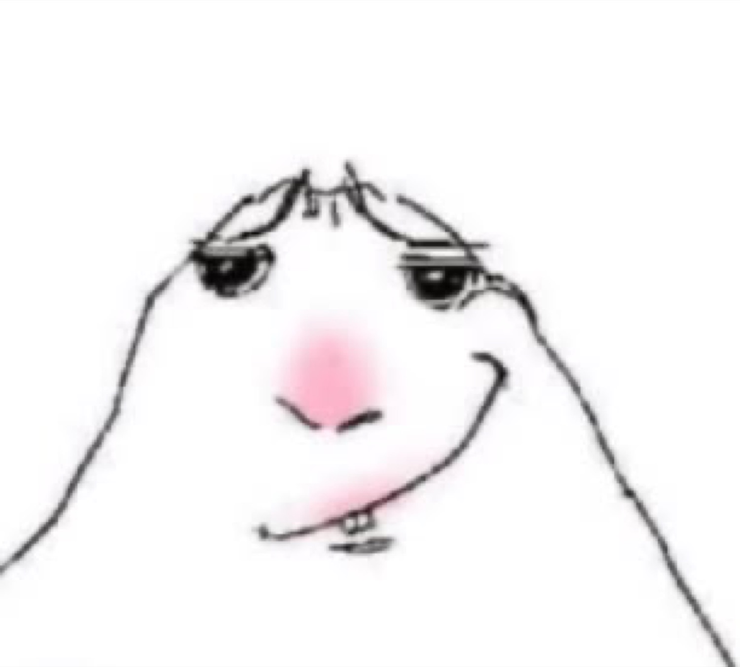 Hand-drawn blob character with peeking eyes and a shy, uneasy little smile