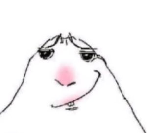 Hand-drawn blob character with peeking eyes and a shy, uneasy little smile