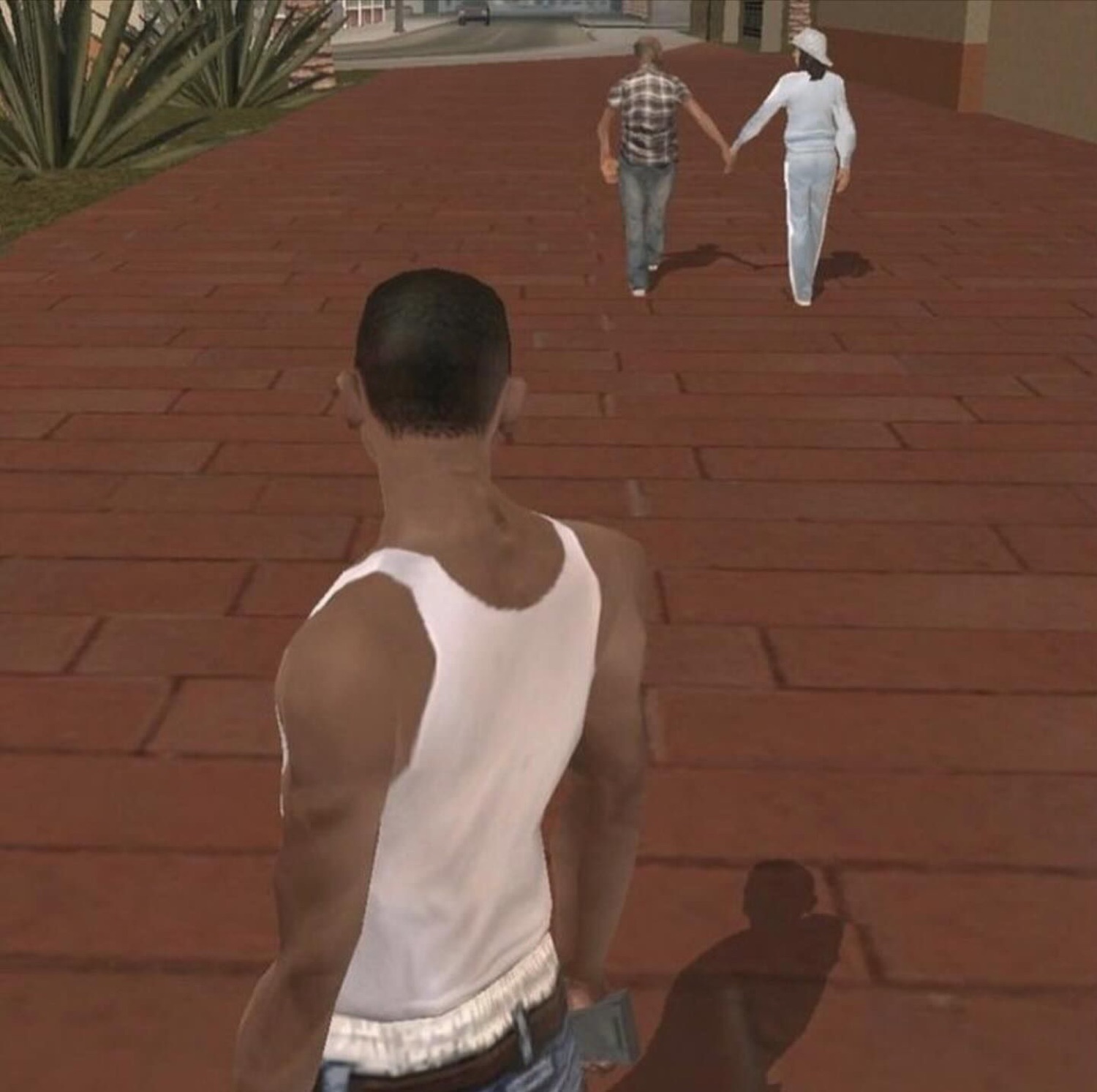 GTA San Andreas CJ watching a couple walk away together from behind