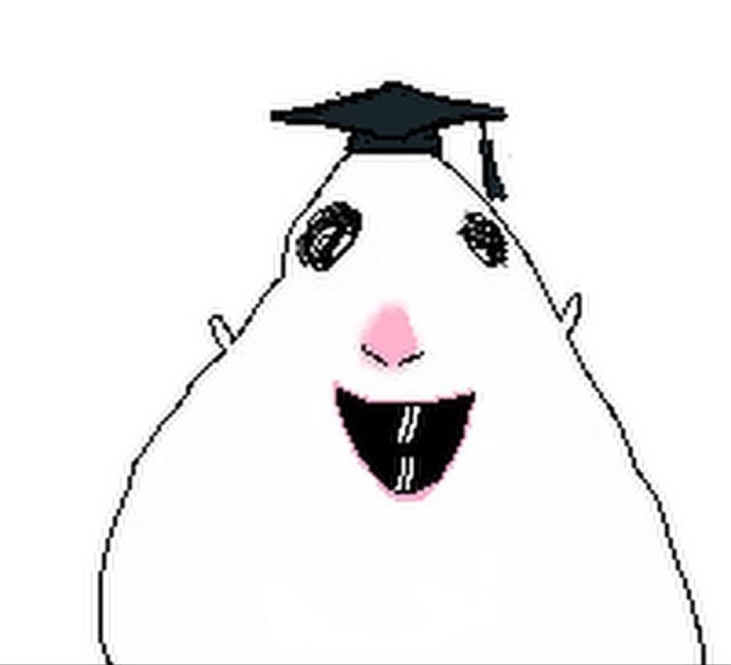 Cartoon blob wearing a graduation cap grinning proudly with a big open smile