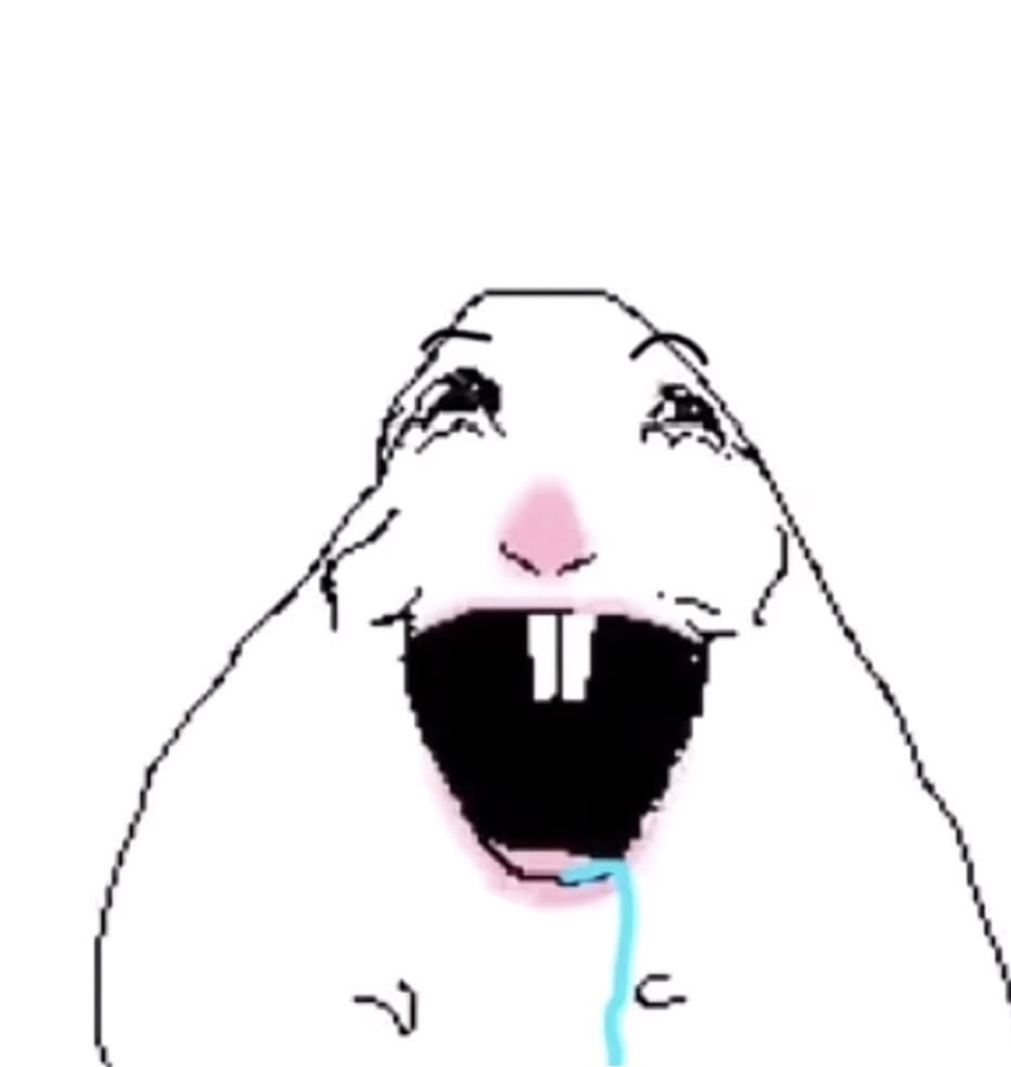 Crudely drawn cartoon creature with gaping mouth and a strand of blue drool hanging out