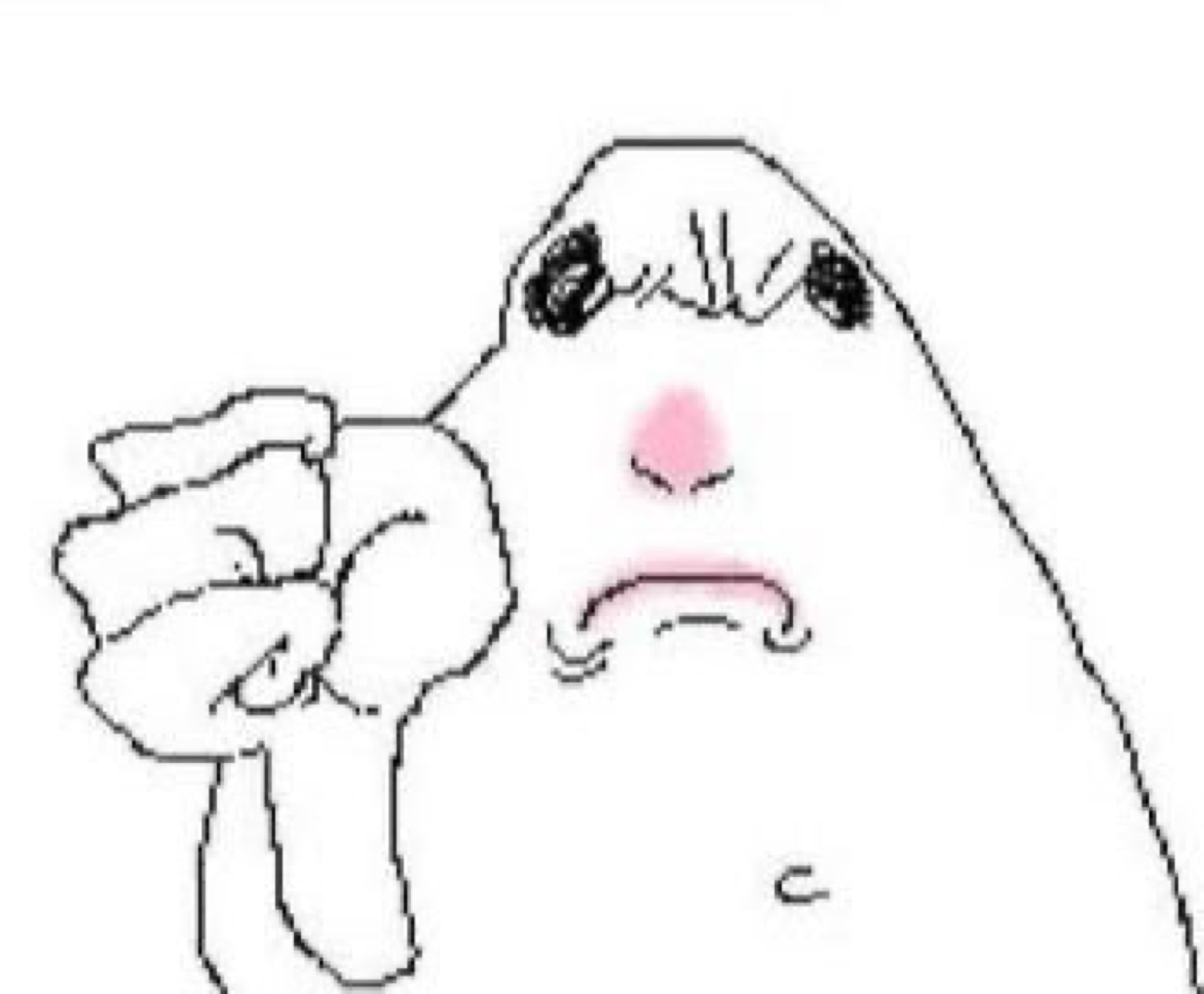Crude blobby doodle face frowning while giving a firm thumbs-down