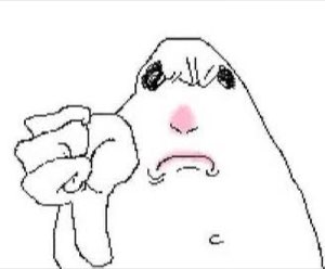 Crude blobby doodle face frowning while giving a firm thumbs-down