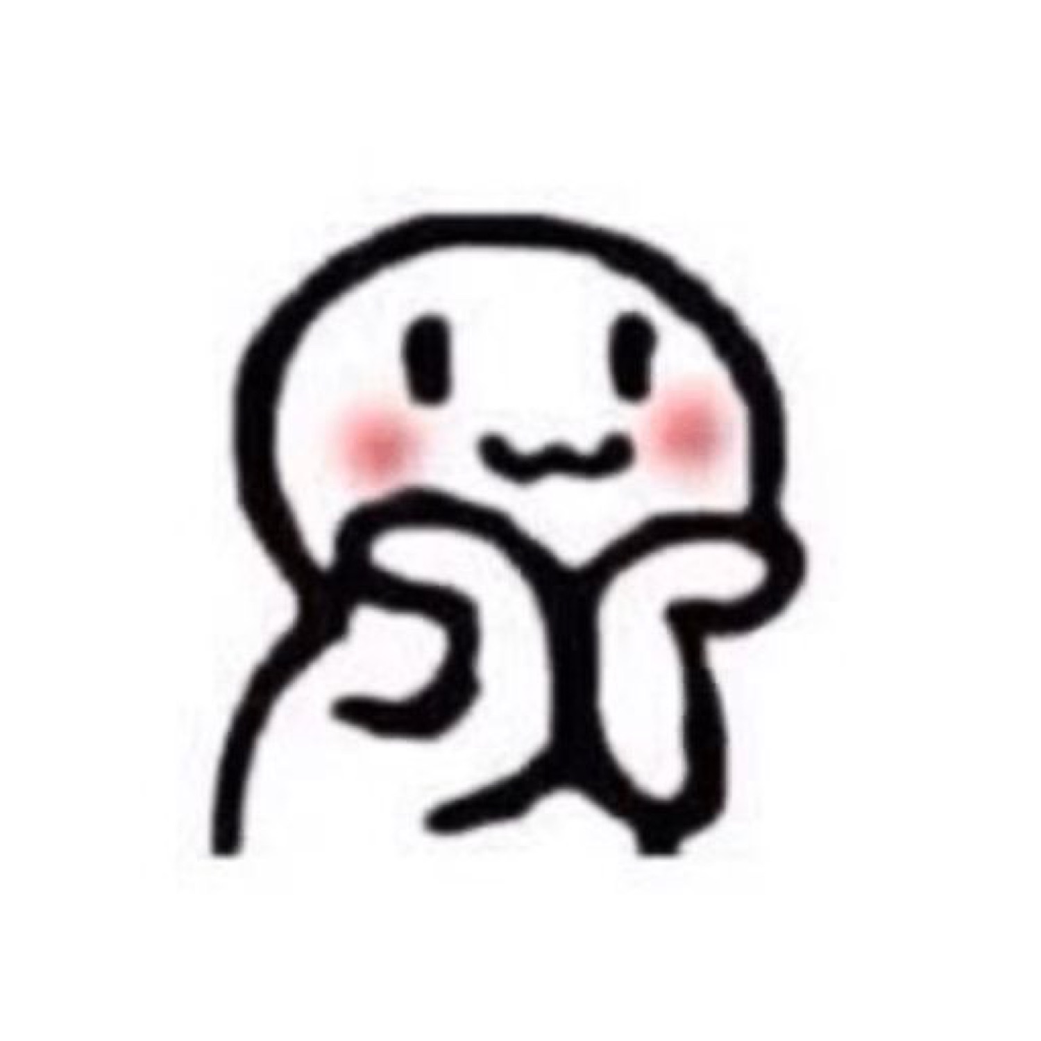 Minimal doodle blob pressing its hands together with blushing cheeks