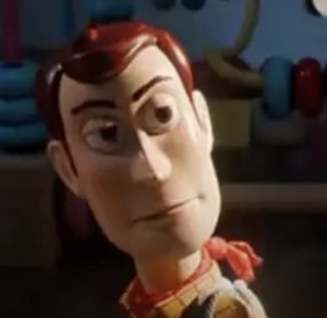 Woody from Toy Story giving a slow, squinting side-look of deep suspicion