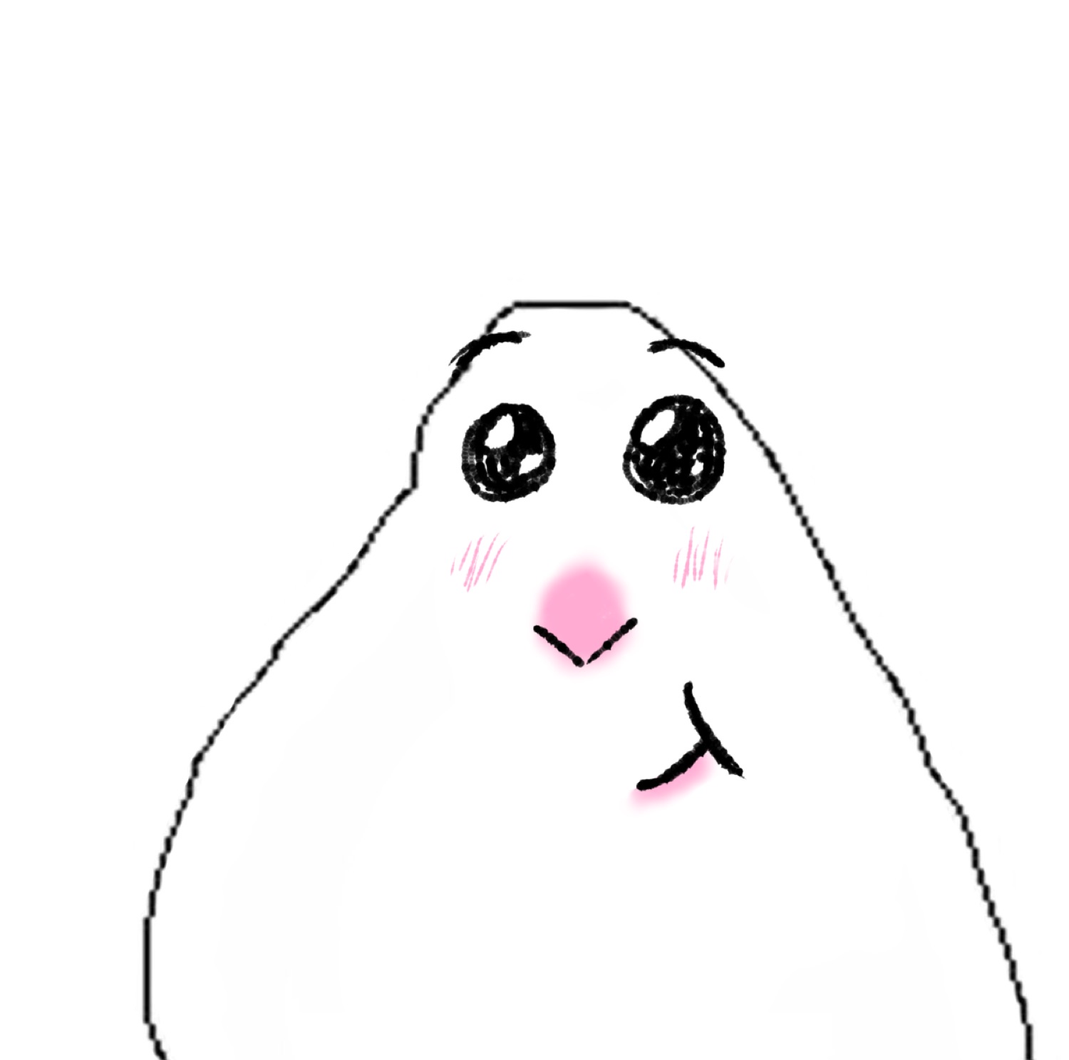 Blushing blob face with sparkly eyes and a shy little half smile