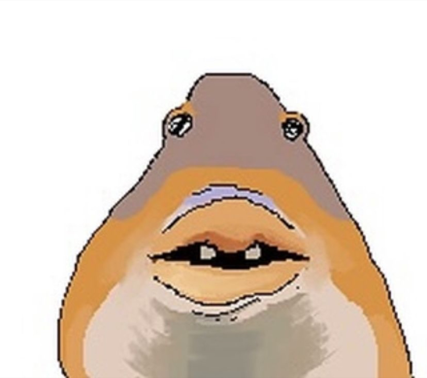 Pixel-drawn creature face with a strained, uneasy grimace