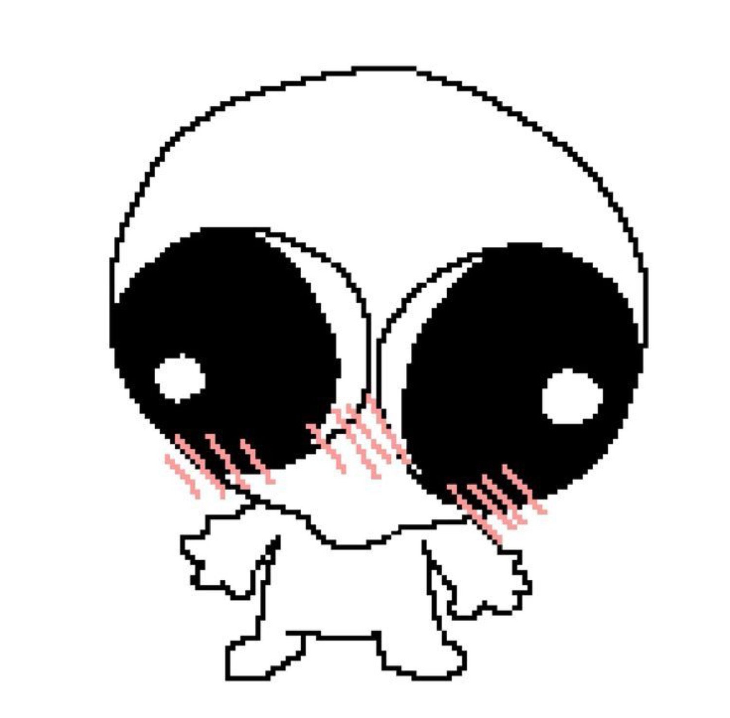 Tiny pixel art alien creature with huge black eyes and heavy pink blush marks